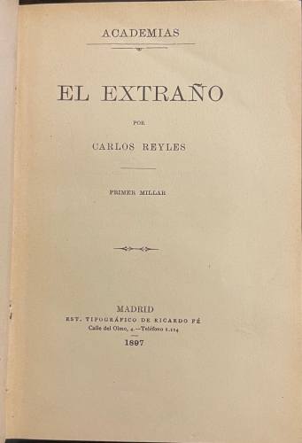 Portada de El Extra�o. - Carlos Reyles