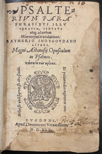 Portada de Psalterium Paraphrasibus Illustratum Servata Ubiq Ad Verbum Hieronymi Translatione - Reinier Snoy Goudano