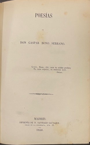 Portada de Poesias de Don Gaspar Bono Serrano y Poesias de Ventura Garcia Escovar.  - Gaspar Bono Serrano, Ventura Garcia Escovar