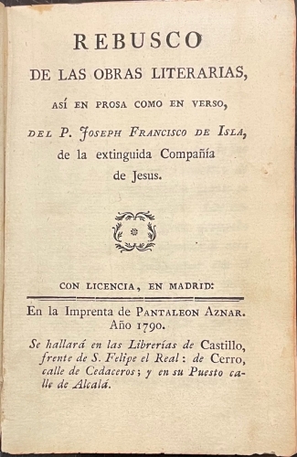 Portada de Rebusco de las obras literarias asi en prosa como en verso - Francisco de Isla