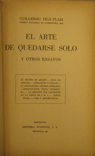 Portada de El arte de quedarse solo y otros ensayos - G. Diaz-Plaja