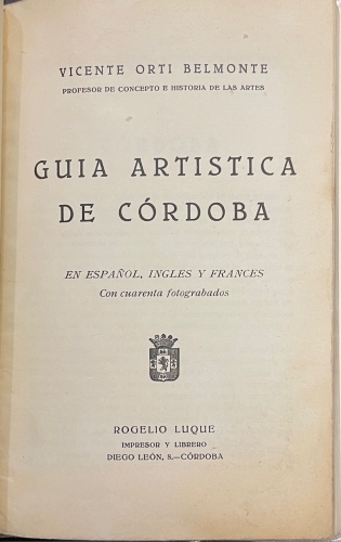 Portada de Guia Art�stica De C�rdoba En Espa�ol, Ingles y Frances - Vicente Orti Belmonte