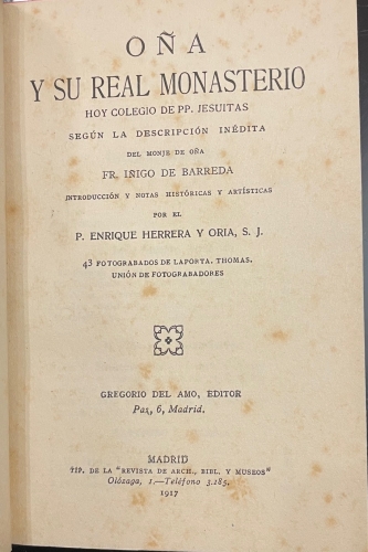Portada de O�a y Su Real Monasterio. (Burgos) - Enrique Herrera y Oria