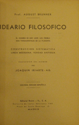 Portada de Ideario Filos�fico. El hombre de hoy ante los problemas fundamentales de la Filosof�a - August Brunner