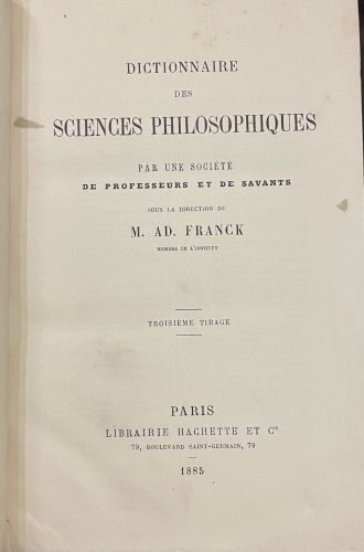 Portada de Dictionnaire des Sciences Philosophiques - Franck