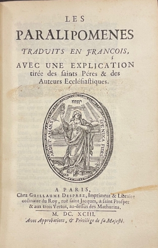 Portada de Les Paralipomenes. Esdras et Nehemias. Traduits en Francois avec une explication - Isaac-Louis Lemaistre de Sacy