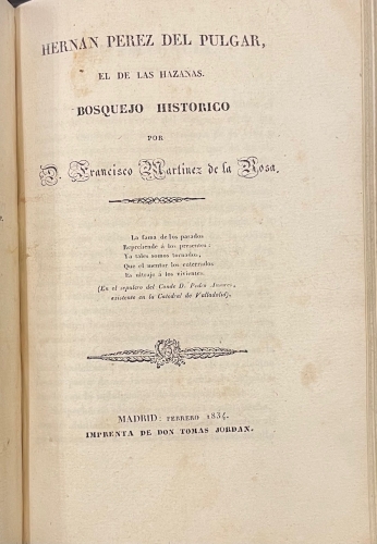 Portada de Poes�as / La Boda y El Duelo / Hern�n P�rez del Pulgar, el de las haza�as. Bosquejo hist�rico - Francisco Mart�nez de la Rosa