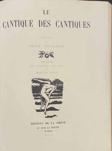 Portada de Le Cantique des Cantiques - Franz Toussaint, Marceul Roux