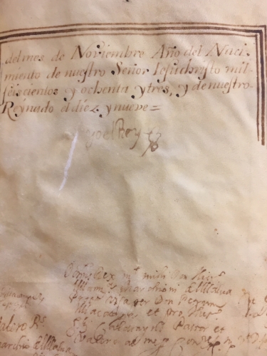 Portada de Ejecutoria de Infanzonia e Hidalguia de D. Diego Agust�n Benedid Pesquera y Herrera. Calatayud. Zaragoza. Reino de Arag�n. A�o 1683