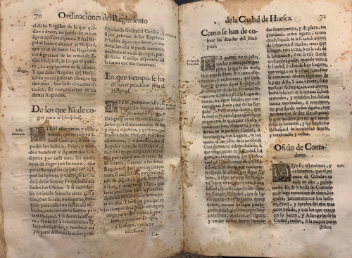 Portada de Ordinaciones del Regimiento y Govierno de la Ciudad de Huesca - Juan Bautista Alegre