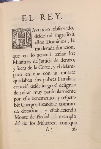 Portada de Reglamento para el Govierno del Monte Pio de Viudas y Pupilos del Ministerio de dentro y fuera de la Corte, resuelto por Su Magestad en Real C�dula de ocho de septiembre de 1763