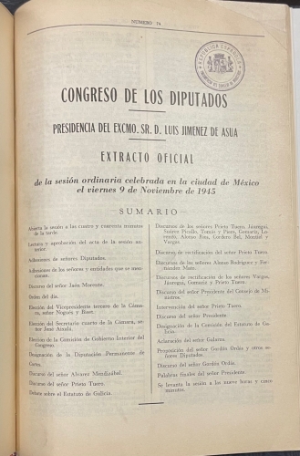 Portada de Cortes Republicanas en M�xico 1945. Congreso de los Diputados, 7-8-9 de Noviembre de 1945