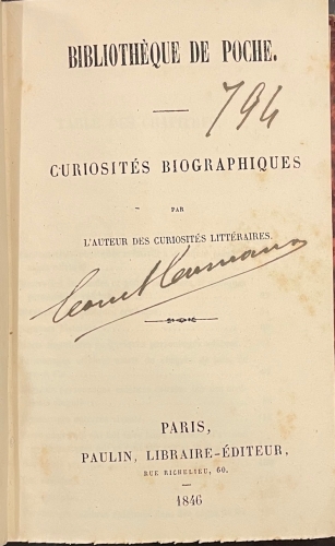 Portada de Biblioth�que De Poche: Curiosit�s Litteraires, Bibliographiques, Biographiques, Traditions, Archeologuie, Philologiques, Militaires, Origines et Des Inventions, Historiques, anecdotiques - Ludovic Lalanne. 