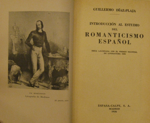 Portada de Introducci�n al estudio del romanticismo espa�ol. - Guillermo Diaz-Plaja