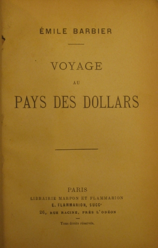 Portada de Voyage au Pays des dollars - Emilie Barbier