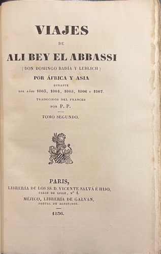 Portada de Viajes De Ali Bey El Abbassi Por �frica y Asia Durante Los A�os 1803, 1804, 1805, 1806 y 1807. Tomo II - Domingo Bad�a y Leblich