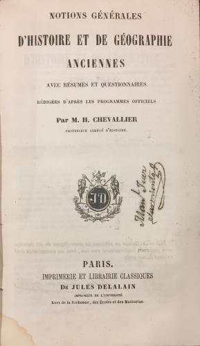 Portada de Notions Generales D�Historie et de Geographie Anciennes - Chevallier