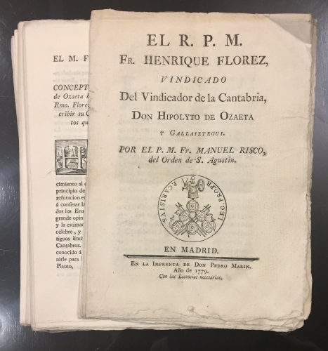 Portada de El R.P.M. Fr. Henrique Florez, Vindicado Del Vindicador de la Cantabria, Don Hipolyto de Ozaeta y Gallaiztegui - Manuel Risco