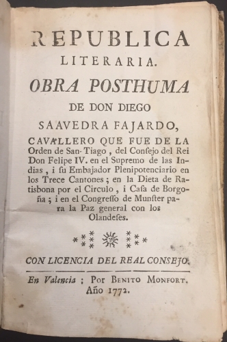 Portada de Rep�blica Literaria. - Diego Saavedra Fajardo