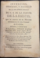 Portada de libro Invenci�n, Colocaci�n y Maravillas De La Milagrosa Imagen De N. S. De...