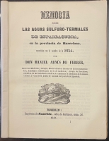 Portada de libro Memoria Sobre Las Aguas S�lfuro-Termales De Esparraguera, En La...