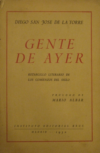 Portada de Gente de Ayer, retablillo literario de comienzos de siglo - Diego S. Jos� de la Torre