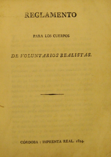 Portada de Reglamento para los cuerpos de voluntarios realistas