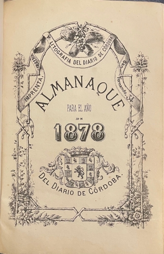 Portada de Calendario Del Obispado De C�rdoba Para El A�o De 1878 , Publicado Por El Diario De C�rdoba
