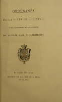 Portada de libro Ordenanza de la Junta de Gobierno y de la Suprema de apelaciones de la...