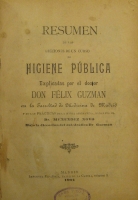 Portada de libro Resumen de las lecciones de un curso de Higiene Publica explicadas por...