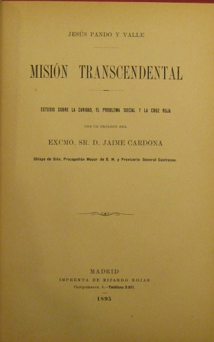 Portada de Mision Transcendental. Estudio sobre la Caridad, el Problema Social y La Cruz Roja - Jesus Pando y Valle
