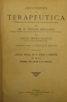 Portada de libro Lecciones de Terapeutica tomadas en catedra, de las explicaciones del...