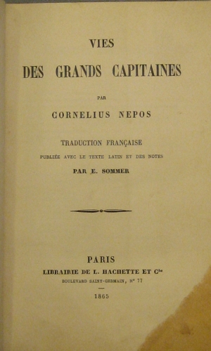 Portada de Vies des Grands Capitaines.  - Cornelius Nepos