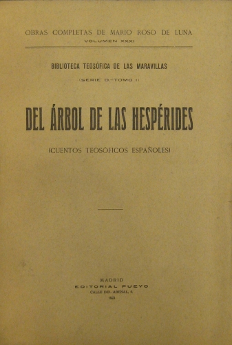 Portada de El �rbol de las Hesp�rides. Cuentos Teosoficos Espa�oles. - Mario Roso de Luna