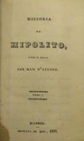 Portada de libro Historia de Hipolito, Conde de Duglas.