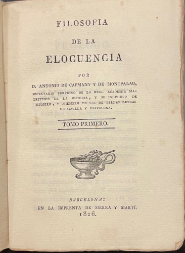 Portada de Filosof�a de la Elocuencia - Antonio de Capmany y de Montpalau