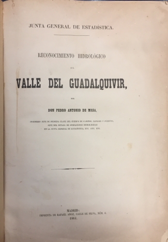 Portada de Reconocimiento Hidrol�gico del Valle del Guadalquivir - Pedro Antonio de Mesa