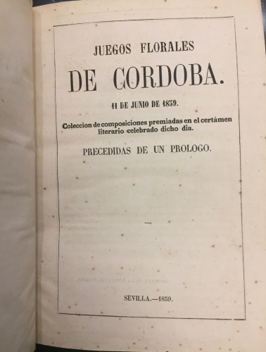 Portada de Juegos Florales de C�rdoba, 1859, 1860, 1865.