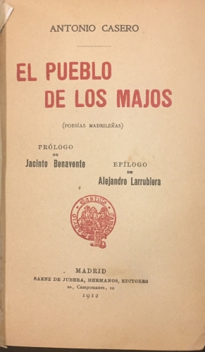 Portada de El Pueblo de los Majos. Poes�as Madrile�as - Antonio Casero