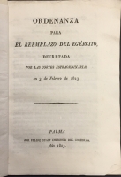 Portada de libro Ordenanza para el Reemplazo del Ej�rcito decretada por las Cortes...