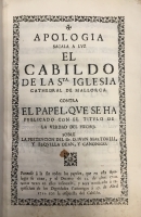 Portada de libro Apolog�a. S�cala a luz el Cabildo de la Sta. Iglesia Cathedral de...