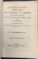 Portada de libro Dia Grande de Mallorca. Defensa que presentan al tribunal de primera...
