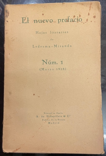 Portada de El Nuevo Prefacio. Hojas literarias. N�m. 1 (Marzo 1928) - Ledesma - Miranda