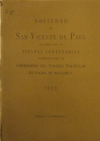 Portada de libro Sociedad de San Vicente de Paul. Recuerdo de las Fiestas Centenarias...