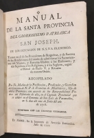Portada de libro Manual de la Santa Provincia del Gloriosisimo Patriarca San Joseph, de...