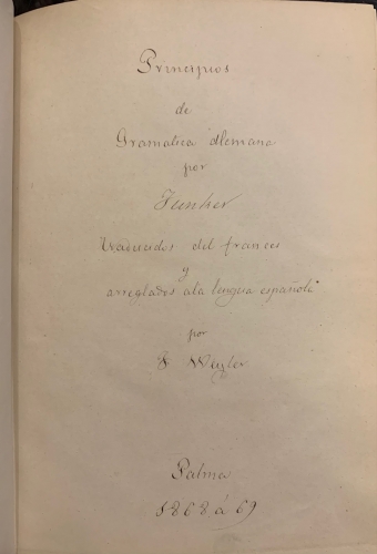 Portada de Principios de Gram�tica Alemana por Funker, traducidos y arreglados al castellano por Fernando Weyler - Funker. Fernando Weyler Lavi�a