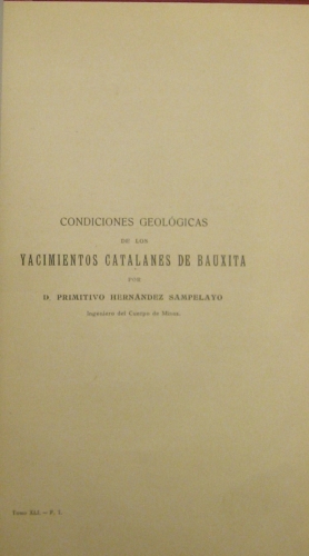 Portada de Condiciones Geol�gicas de los Yacimientos Catalanes de Bauxita - Primitivo Hern�ndez Sampelayo