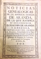 Portada de libro Noticias Geneal�gicas de la Antigua Familia de Aranda, de la que se...