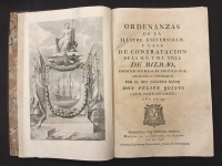 Portada de libro Ordenanzas de la Ilustre Universidad, y Casa de Contrataci�n de la M.N...