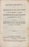Portada de libro Discurso Imparcial, � Demostraci�n de los Justos L�mites � que se...